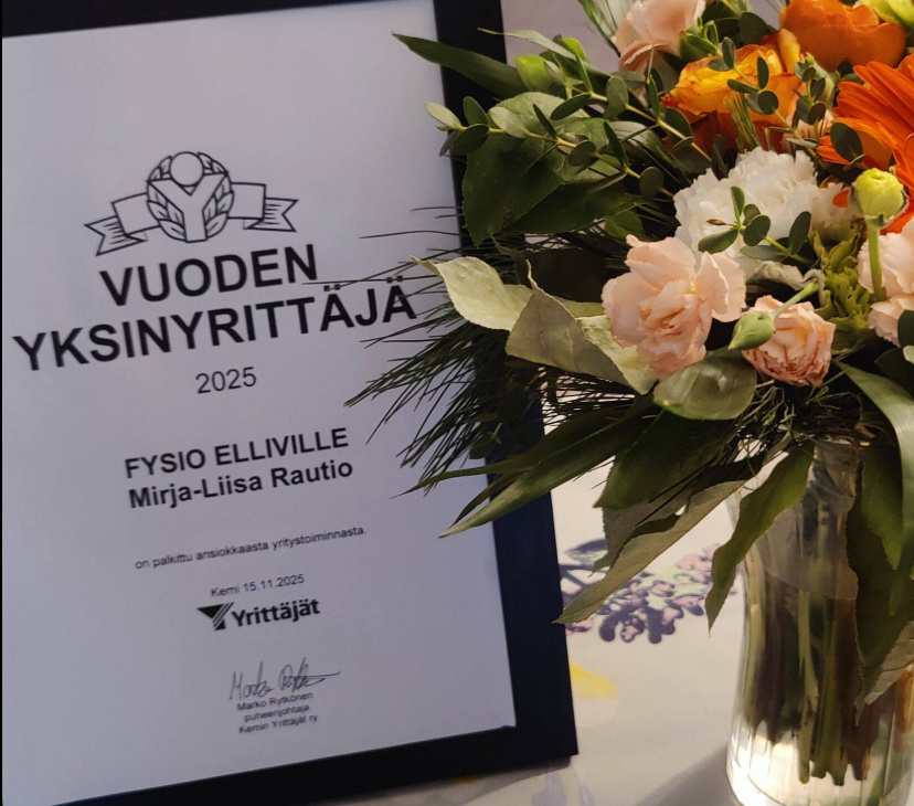 Vuoden yksinyrittäjä. Fysio ElliVille logo.